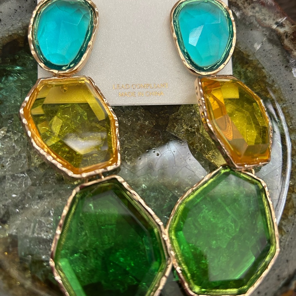 Vibrant Green, Yellow & Aqua Geometric Earrings